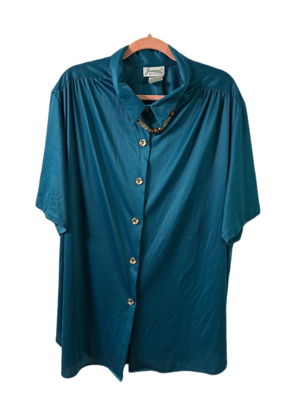 Vintage 80s/90s Teal Oversized Button-Up Blouse
